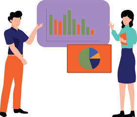 Boy and girl working on business chart graph.