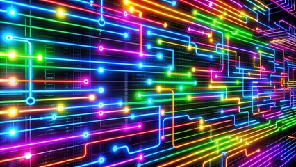 Neon Glowing Data Stream Lines Background for Creative Projects