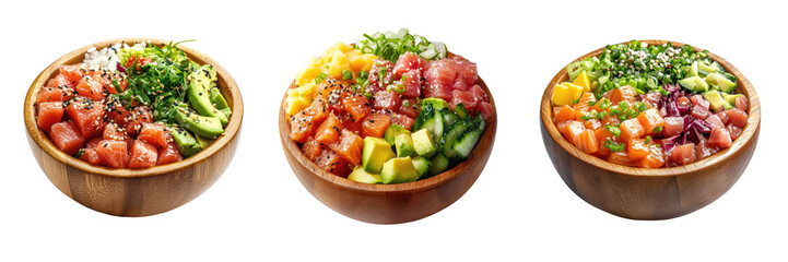 Hawaiian poke bowl, transparent background