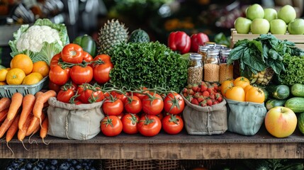 Vibrant Market Stall Displaying Fresh Vegetables and Fruits During Sunny Day. Generative AI