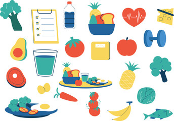set of healthy food