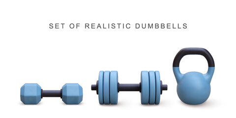 3d realistic set dumbbells. Vector illustration.