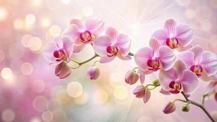 Delicate pink orchids bathed in soft, dreamy light, pink, orchids, delicate, soft, light, flowers, bloom, pastel, elegant