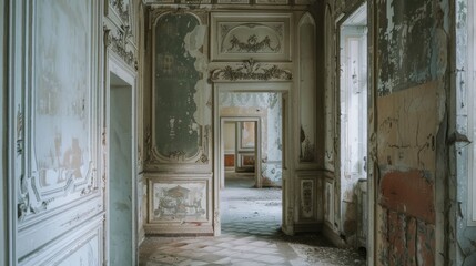 Abandoned Interior Decay with Peeling Paint and Dust