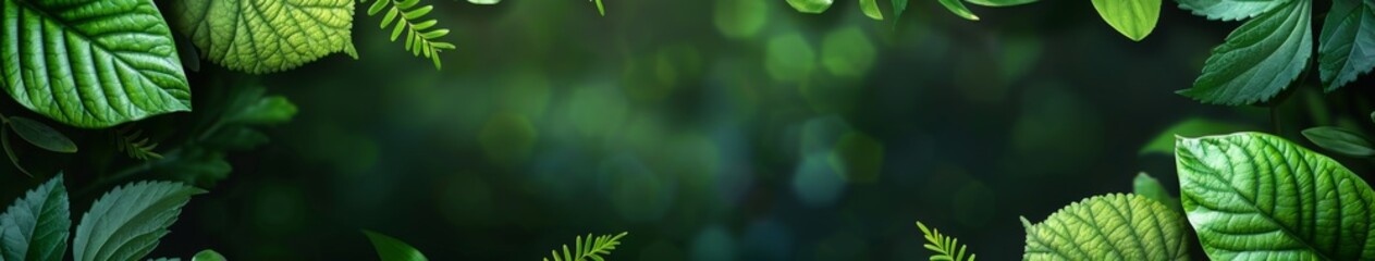Springtime E-Commerce Banner Background with Fresh Green Leaves and Square Frames for Product Promotion and Seasonal Offers.