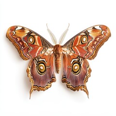 Atlas Moth Displaying Vibrant Colors on White Background