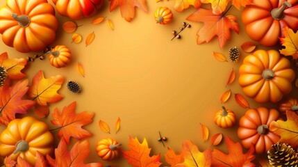 Obraz premium Autumn Harvest Frame with Pumpkins and Fall Leaves