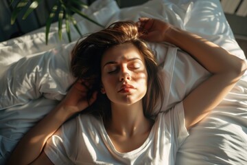 Fototapeta premium Exhausted tired woman waking up in the morning