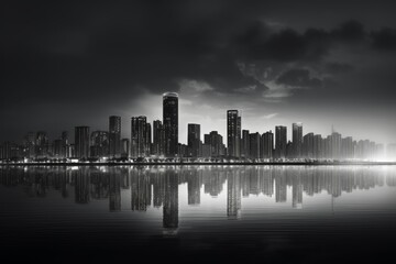 Fototapeta premium Futuristic Cityscape with Abandoned Coastline in Monochrome