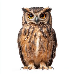 Obraz premium Brown Fish Owl Perched on White Background Capturing Attention