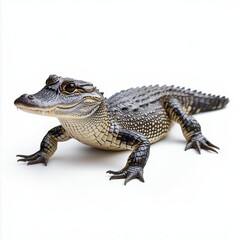 Fototapeta premium Chinese Alligator Isolated on White Background in Natural Pose
