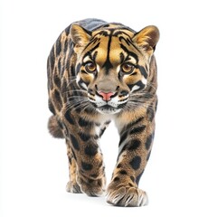 Obraz premium Clouded Leopard Walking Confidently on White Background