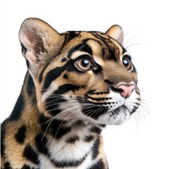 Clouded Leopard Portrait on White Background