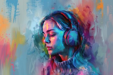 Vibrant Music Lover: Colorful Illustration of Girl with Headphones