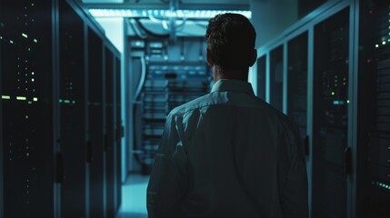 Fototapeta premium IT specialist server room background generative ai