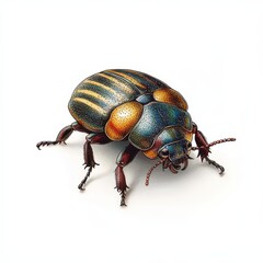 Dung Beetle Crawling on White Background in Natural Habitat