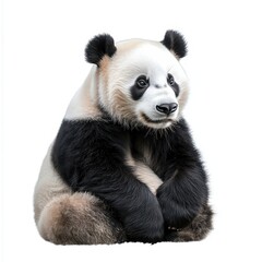 Giant Panda Sitting Calmly on White Background