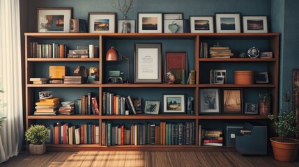 Bookshelf Postcard Mockup | Postcard Mockup | Mockup