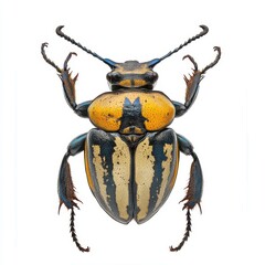 Goliath Beetle Isolated on White Background Showcasing Distinctive Coloration and Features