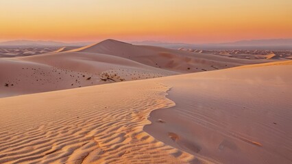 Sunset over the sand dunes in the desert background