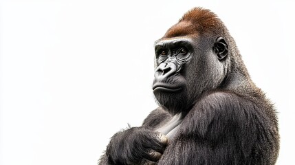 Obraz premium Gorilla Isolated Against White Background in Natural Pose