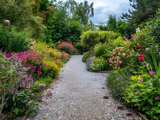 Vibrant Flower Garden Pathway - Illustration