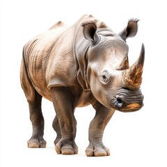 Obraz premium Javan Rhinoceros Standing Solemnly on White Background