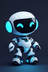 Friendly Futuristic Robot with Blue Lighting Standing Alone