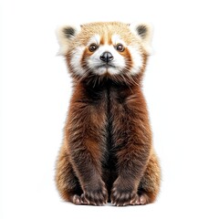 Fototapeta premium Red Panda Sitting Upright on White Background