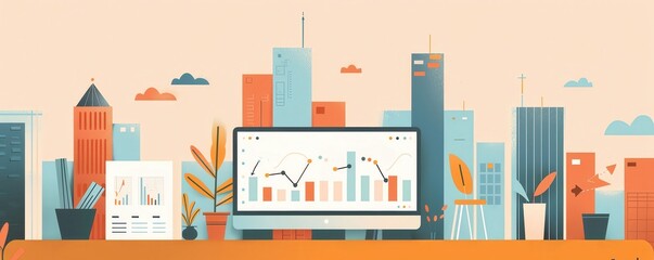 Obraz premium Regulatory impact on stock market flat design front view financial analysis cartoon drawing vivid