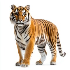 Siberian Tiger Standing Gracefully Against White Background