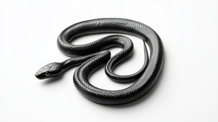 Obraz premium Black Snake Isolated on White Background Displaying Curved Body Position