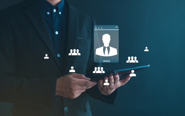 manager icon which is among staff icons for human development recruitment leadership, HRM or Human Resource Management,  HR manager concept.