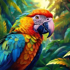 Fototapeta premium illustration of a parrot in a rainforest
