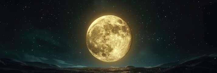 Naklejka premium Mysterious Full Moon Shining in the Night Sky