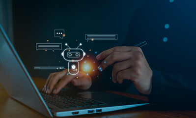 Artificial Intelligence. Chatting with an intelligent ai asks for the answers he wants.Business, modern technology, internet and networking concept.ChatGPT with AI.