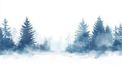 Fototapeta premium Winter Forest Watercolor Illustration in Serene Blue Tones