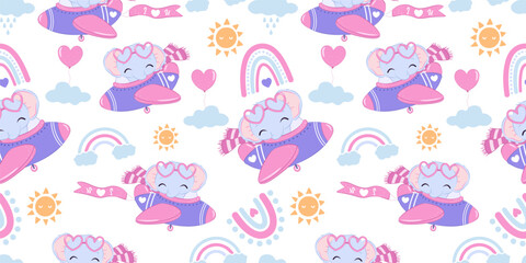 Cute baby animals seamless pattern