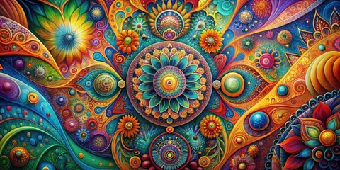 Colorful abstract painting with intricate shapes and patterns , psychedelic, vibrant, art, design, trippy, creative, colorful