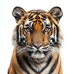 Fototapeta premium Sumatran Tiger Portrait Isolated Against White Background