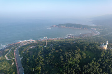 Aerial photography of Qingdao coastline island highway