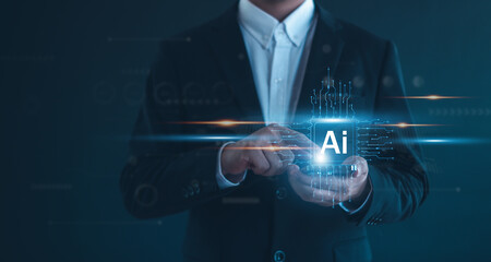 Ai technology.  AI Learning and Artificial Intelligence Concept,Using command prompt for generates something, Futuristic technology transformation.