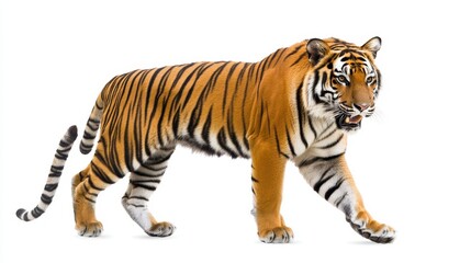 Obraz premium Isolated Tiger Walking Against White Background