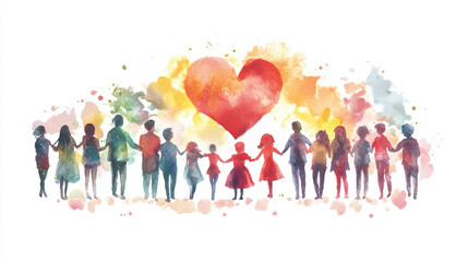 Watercolor Painting of Diverse People United by Love. International Day of Charity