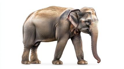 Obraz premium Asian Elephant Standing Gracefully on Isolated White Background