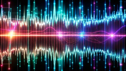 Abstract Glowing Digital Waveforms Background