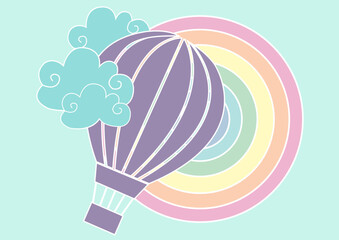 Mongolfiera tra le nuvole e un arcobaleno 