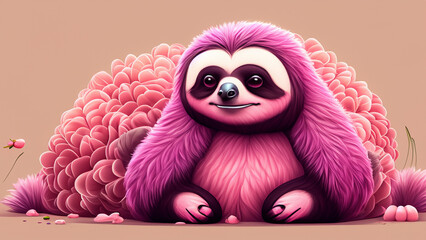 Fototapeta premium create a cute fluffy pink sloth with flamingo legs