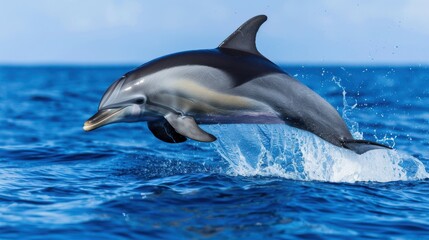 Fototapeta premium Joyful Dolphin Leaping Out of Ocean with Splash
