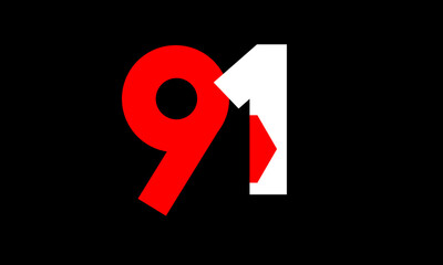91 Red White Number Geometric Simple Fresh